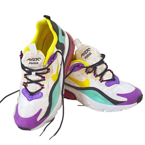 Nike Air Max 270 React Youth Sneakers Bright Violet Accents Speed Lacing Size 6Y - Picture 1 of 12